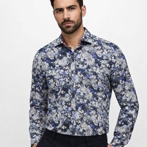 Ted Baker Blue White Floral Button Down Shirt Sz L